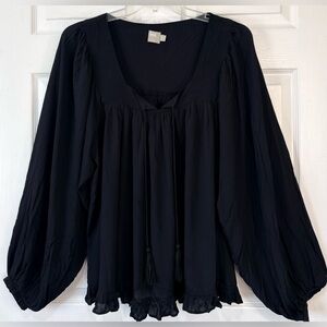 ASOS Black Bishop Balloon Sleeve Peasant Top Size 14